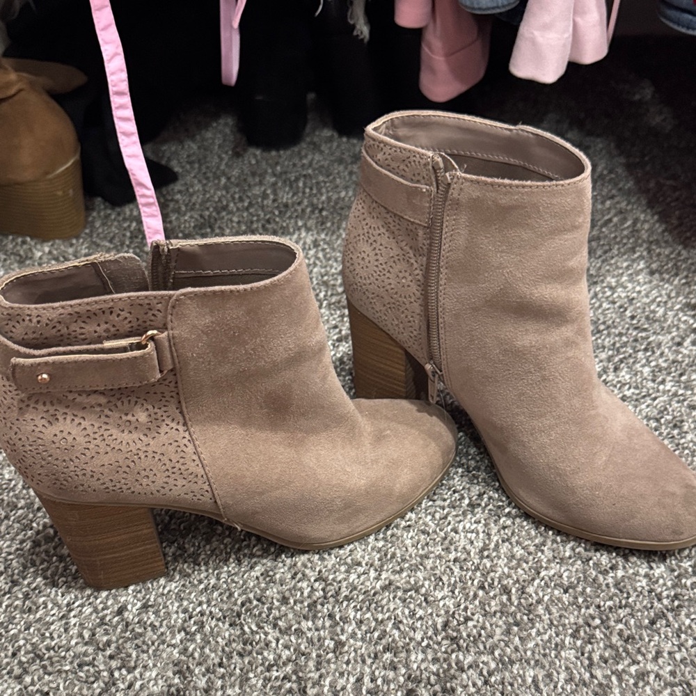 Suede Ankle Booties in Taupe - Women's Heeled Boot